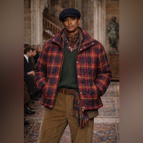 Other - Burgundy, Blue & Yellow Plaid Quilted Jacket w Zipper Closure Mock Neck Collar